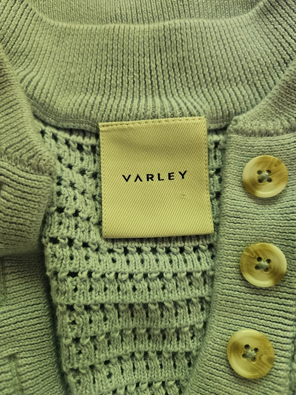 Varley Light Blue Crochet Crop Top with Button Placket